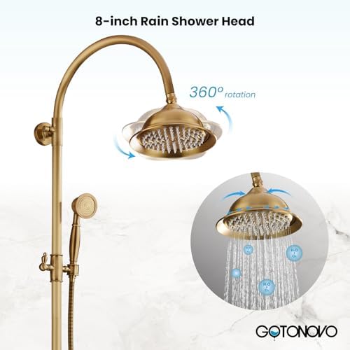 Gotonovo 8 Inch Antique Brass Wall Mount Shower System