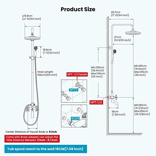 Gotonovo Adjustable Bathroom Faucet Matte Black 8-inch Shower Head