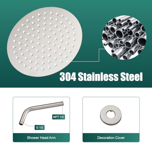 Stainless Steel Round Shower Head Set with NPT Male Valve
