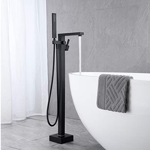Freestanding Bathtub Faucet Black Brass Floor Mount 12 hose compatibility