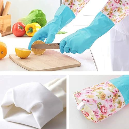 KINGFINGER 3 Pairs Dishwashing Gloves with Cotton Liner
