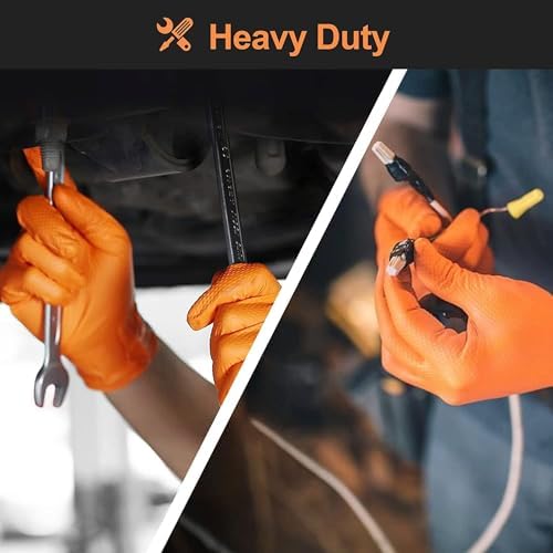 Orange Nitrile Gloves Durable Mechanics