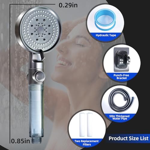 High Pressure Shower Head with Mist Mode 5 Spray Configure 59 Extendable Hose