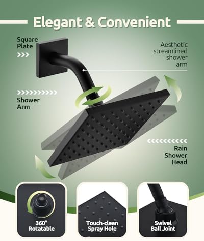 Matte Black Ease - 6-Inch Rain Shower Head System
