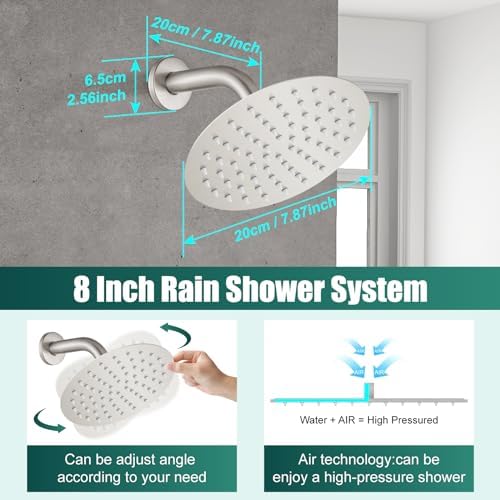 Stainless Steel Round Shower Head Set with NPT Male Valve