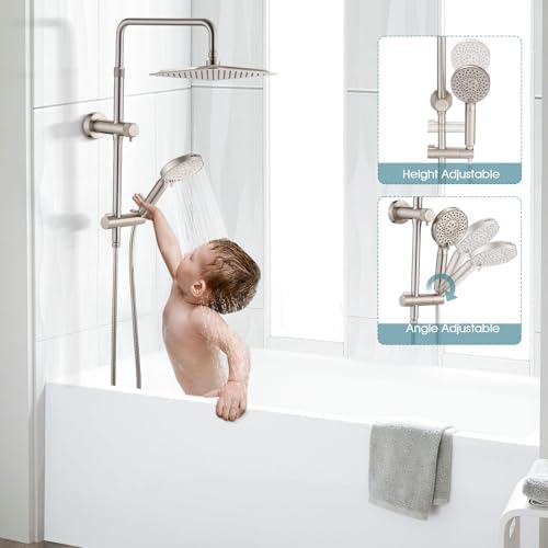 10 Inch High Pressure Rainfall Shower Head with Handheld Combo - Brushed Nickel