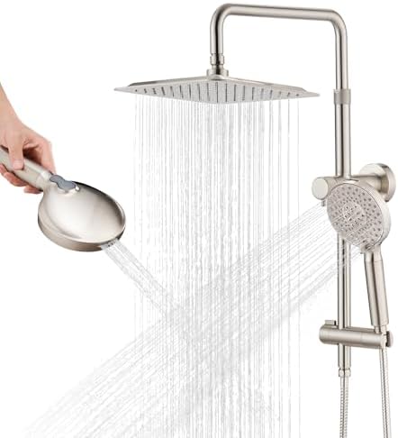10 Inch High Pressure Rainfall Shower Head with Handheld Combo - Brushed Nickel