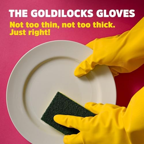 FOBLY Yellow Dish Gloves Reusable Cleaning Gloves for Large Hands