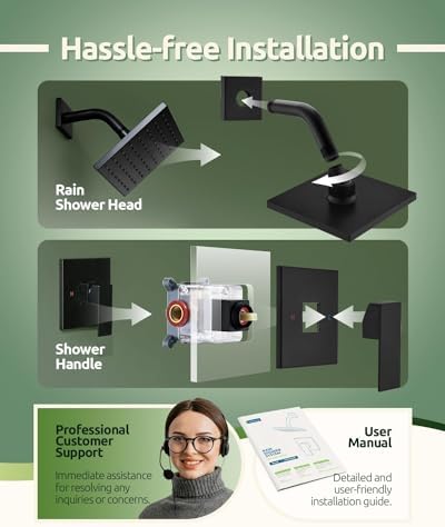 Matte Black Ease - 6-Inch Rain Shower Head System