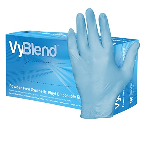Hospeco Proworks GL-VN104BFM Vinyl Powder Free Disposable Gloves Blue Medium