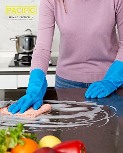 PACIFIC Cleaning Gloves Latex Free Reusable Non-Slip Water Resistant Blue Large