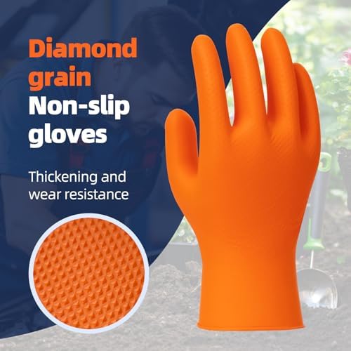 8 Mil Orange Nitrile Gloves Heavy Duty Disposable Gloves