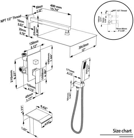 Luxury 12-inch Rain shower with Weber spray for Bathroom