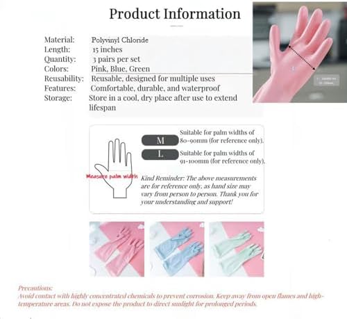 BechKCpro 3-Pair Durable Dishwashing Gloves Latex-Free 15 Long Cuff