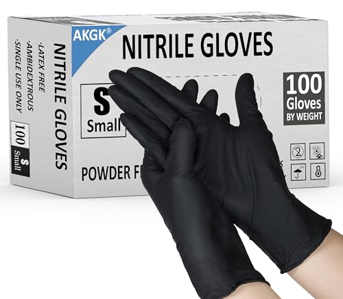AKGK 100-Pack Nitrile Gloves Small Black Disabilities Powder-Free Latex-Free