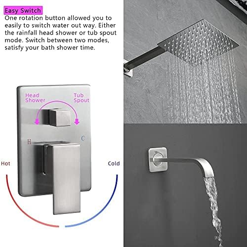 Luxury Brushed Nickel Shower Faucet Set with Tub Spout