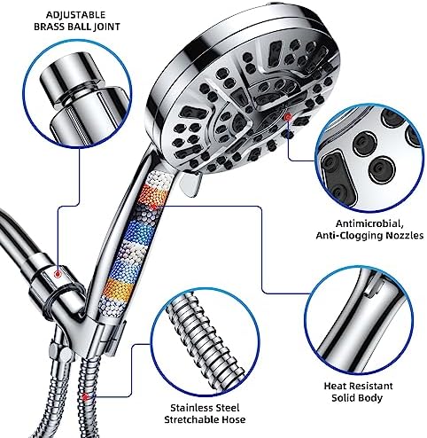 Wall-Mounted Chrome-Covered Round Shower Head with 10-Mode Anti-Clog Design