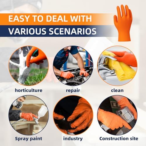 8 Mil Orange Nitrile Gloves Heavy Duty Disposable Gloves