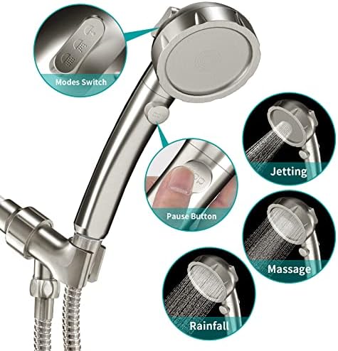 MIAOHUI Modern Handheld Shower Head with 3 Spray Modes Brushed Nickel