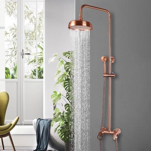 Antique Copper Exposed Shower System 8-inch Rainfall shower head with 3 functions