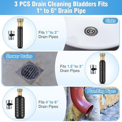 Enhanced 3-Piece Drain Cleaner Bladder Set
