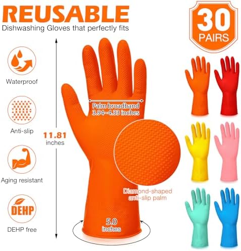 AmazonBasics 30 Pair Reusable Kitchen Rubber Gloves