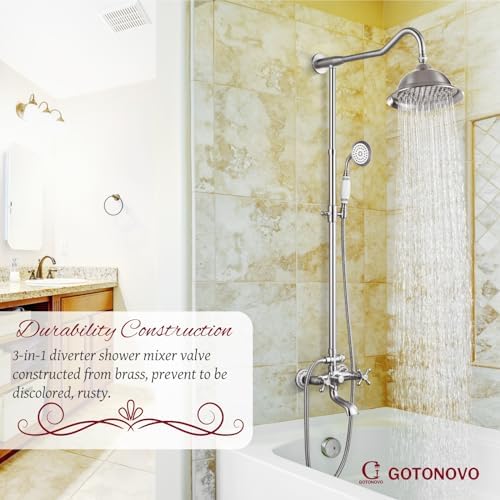 Gotonovo 8-in-1 Luxury Bathtub Shower Faucet with Adjustable Height Brass Finish