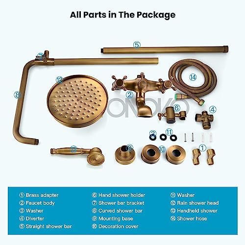 Gotonovo 8 Inch Round Shower Head with 3 Functions and Antique Brass Finish