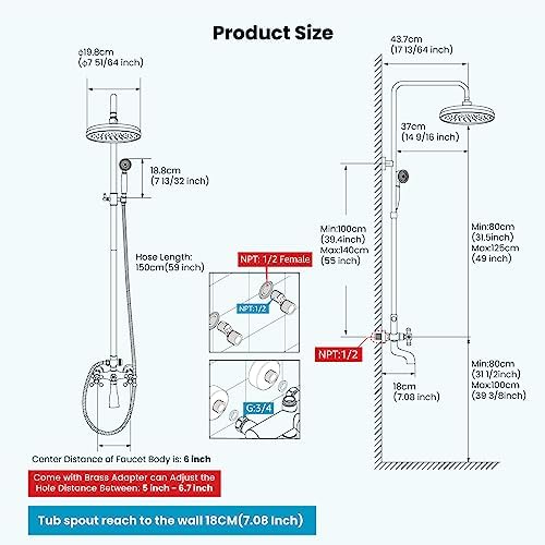 Gotonovo 8 Inch Round Shower Head with 3 Functions and Antique Brass Finish