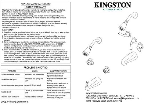 Kingston Brass KB235AX Tub Shower Faucet 5-Inch Spout Reach