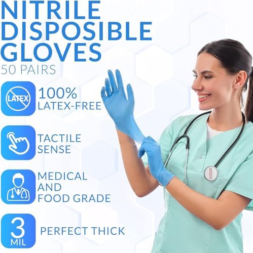 100-Piece Touch Sensitivity Nitrile Gloves Latex-FreeMedical Food Grade3MILDiscreet Design