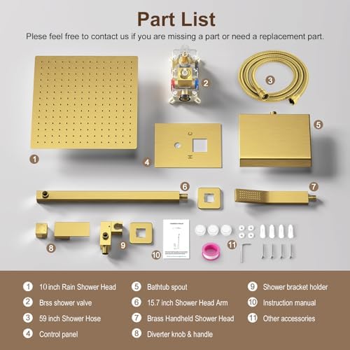 JOMEOO 10-inch Gold Series - 3-in-1 Faucet Set