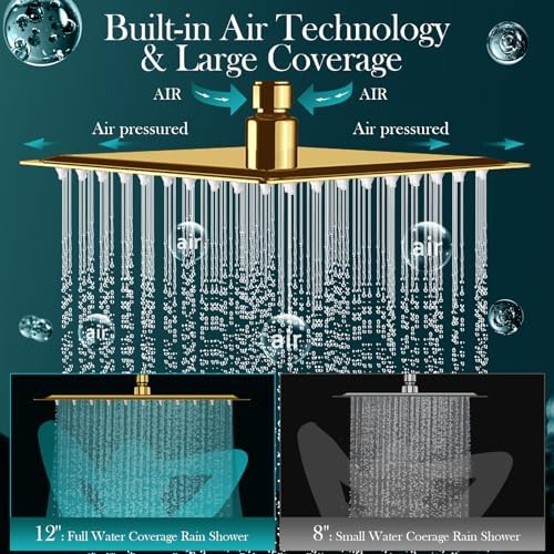 12 gold rainfall shower with adjustable extension
