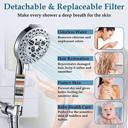10 Settings Handheld Shower Head with High Pressure and 2 Power Modes