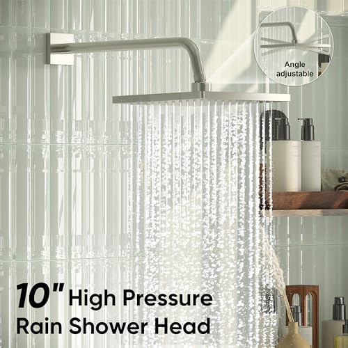 Luxury 10 In Brush Nickel Shower Faucet Set