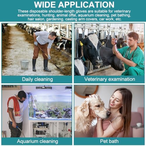 50 Pack Halter Disposable Long Gloves for Veterinary Use and Cleaning