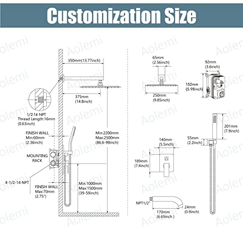 Rainfall Shower System - 3-in-1 Function Matte Black
