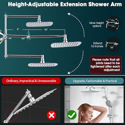 Upgrade Power with 12 x 8 Rectangle Rainfall Shower Head Handheld Combo