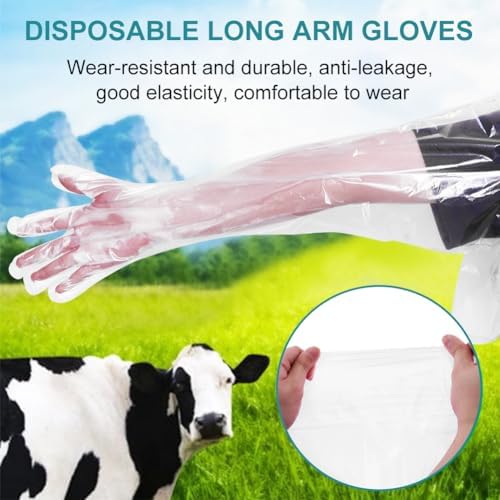 50 Pack Halter Disposable Long Gloves for Veterinary Use and Cleaning