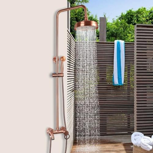 Antique Copper Exposed Shower System 8-inch Rainfall shower head with 3 functions