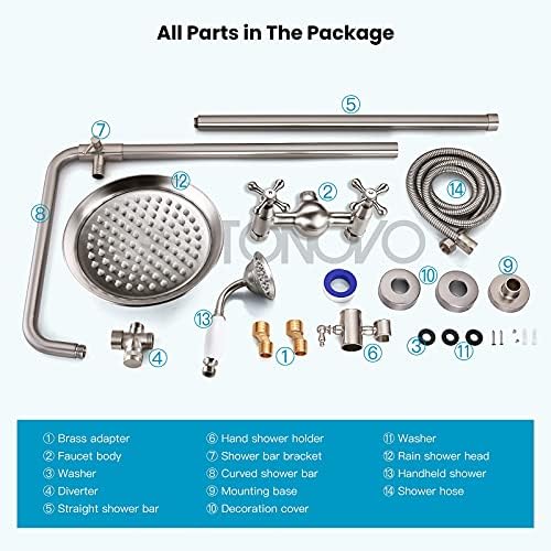 Gotonovo Brushed Nickel 8-inch Rainfall Shower Faucet Set