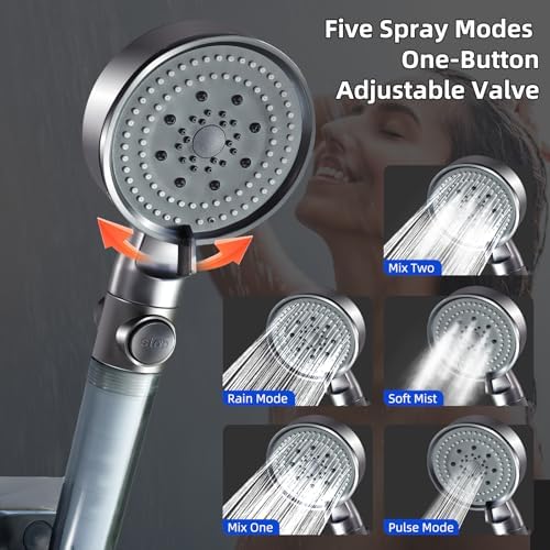 High Pressure Shower Head with Mist Mode 5 Spray Configure 59 Extendable Hose