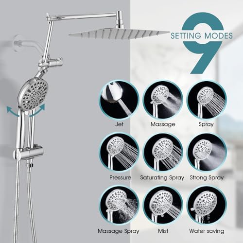 Upgrade Power with 12 x 8 Rectangle Rainfall Shower Head Handheld Combo