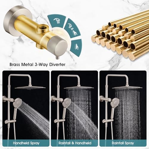 10 Inch High Pressure Rainfall Shower Head with Handheld Combo - Brushed Nickel