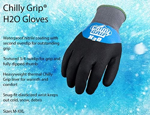 Chilly Grip A323 H20 Waterproof Thermal Gloves 6 Pairs Size Large