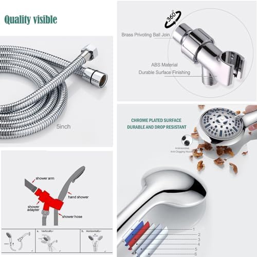 BAIKAISHUII 6-Function Water-Saving Chrome Handheld Shower Head