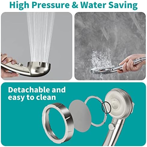 MIAOHUI Modern Handheld Shower Head with 3 Spray Modes Brushed Nickel
