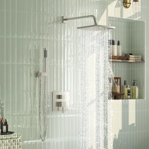 Luxury 10 In Brush Nickel Shower Faucet Set