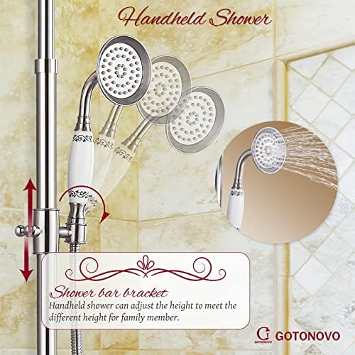 Gotonovo 8-in-1 Luxury Bathtub Shower Faucet with Adjustable Height Brass Finish