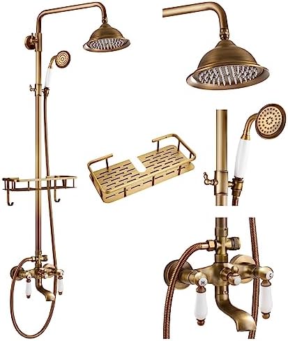 GotOnovo Exposed Bathroom Faucet Set 8 inch Rainfall Shower Head with Antique Brass